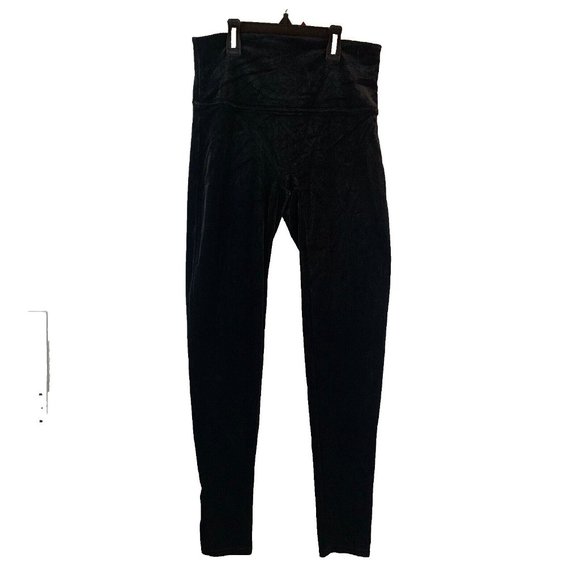 Spanx Leggings Women's‎ Large Black Velvet Stretch Elastic Waist Pull On 8206 - Picture 1 of 10